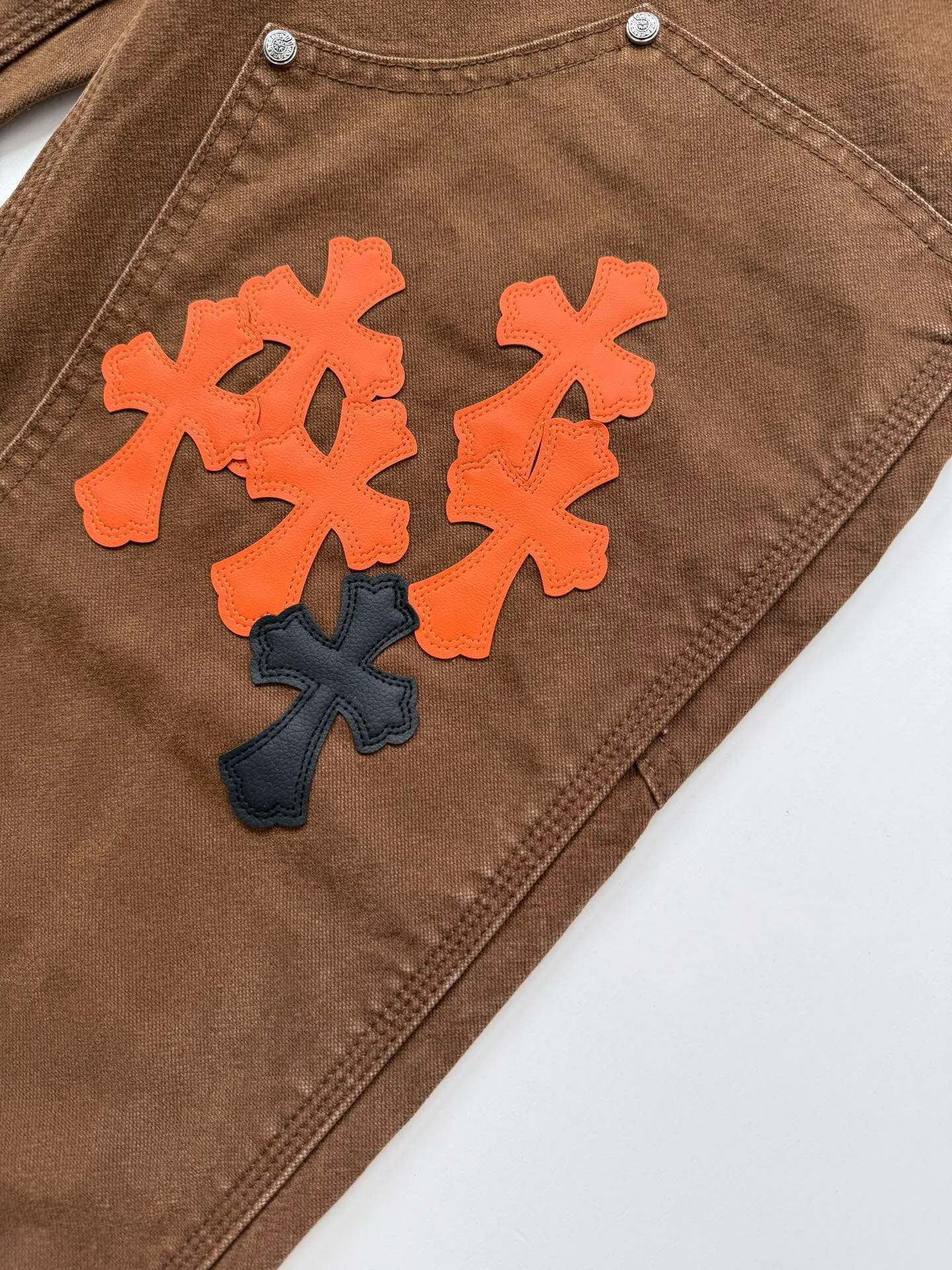 Chrome Heart Canvas ， Brown ， ， Orange+Black Genuine Leather ， ， ， ， ； 、 、 1:1 Size：28/30/32/34/36